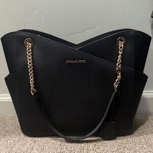 Michael Kors Black Tote with Gold Chain